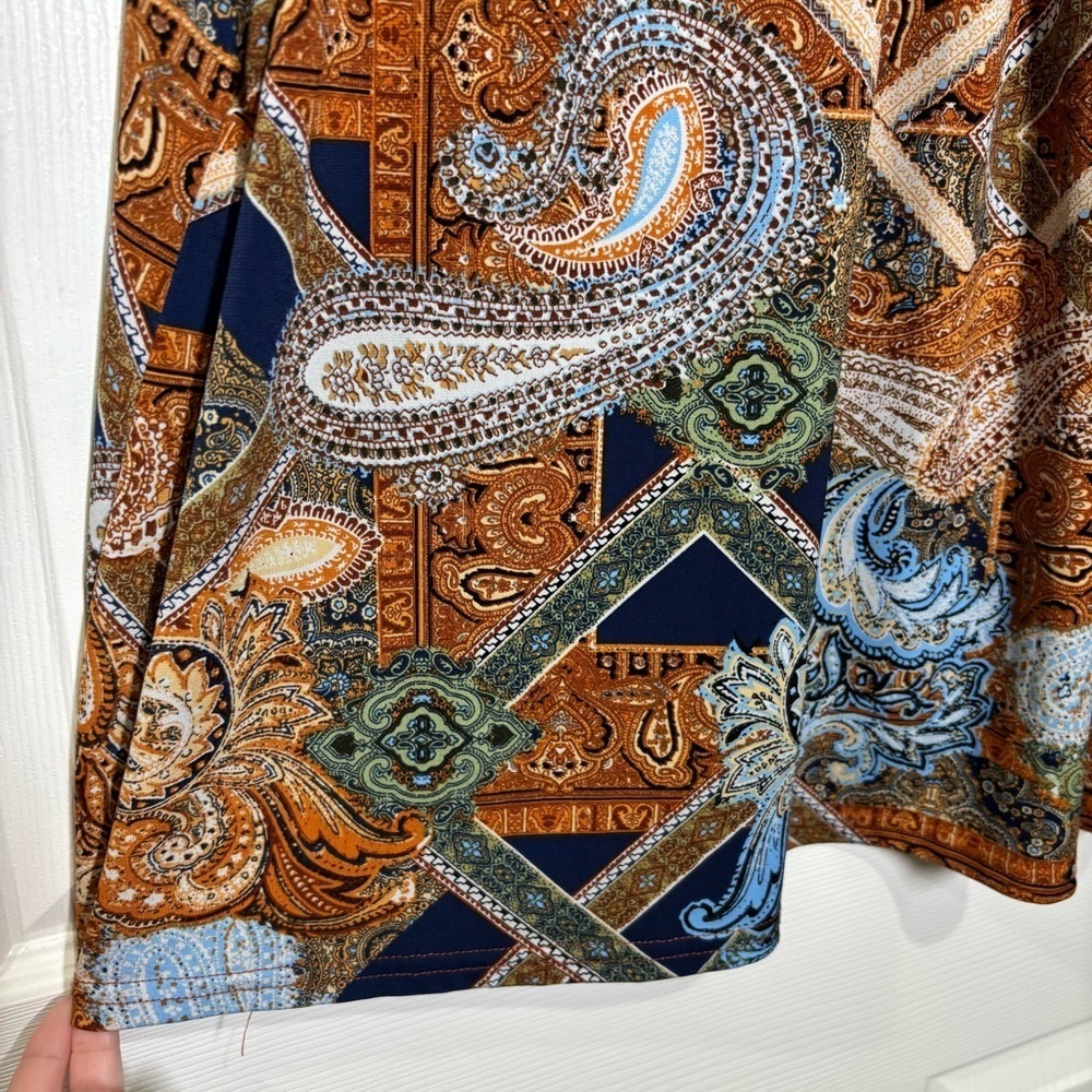 Koret Sleeveless Top Blouse Womens 3X Brown Blue Stretch Modest Tapestry Paisley - Picture 5 of 7